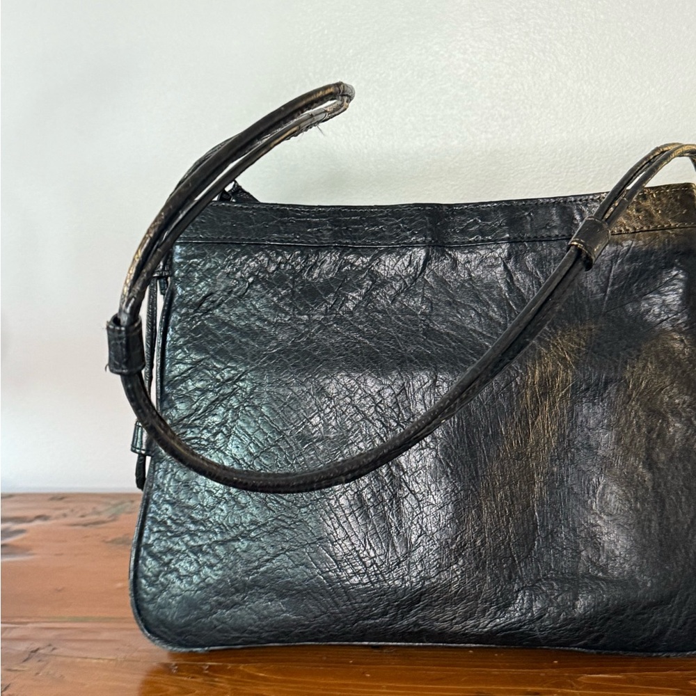 Vintage Corbeau Black Ostrich Leather Women's Bag - Picture 2 of 9